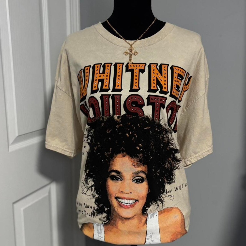 Whitney Houston Graphic T Shirt Cream Music Tee